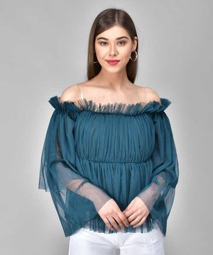 TANDUL  Casual Regular Sleeves Solid Women Blue Top