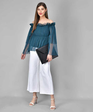 TANDUL  Casual Regular Sleeves Solid Women Blue Top