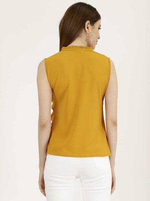 TANDUL  Casual Sleeveless Solid Women Yellow Top