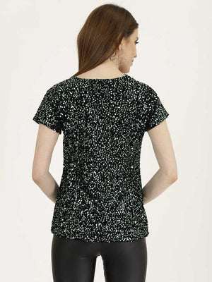 TANDUL  Casual Regular Sleeves Embellished Women Green Top