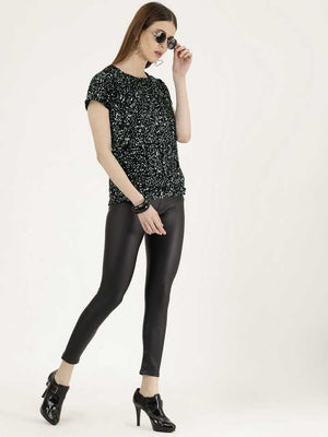 TANDUL  Casual Regular Sleeves Embellished Women Green Top