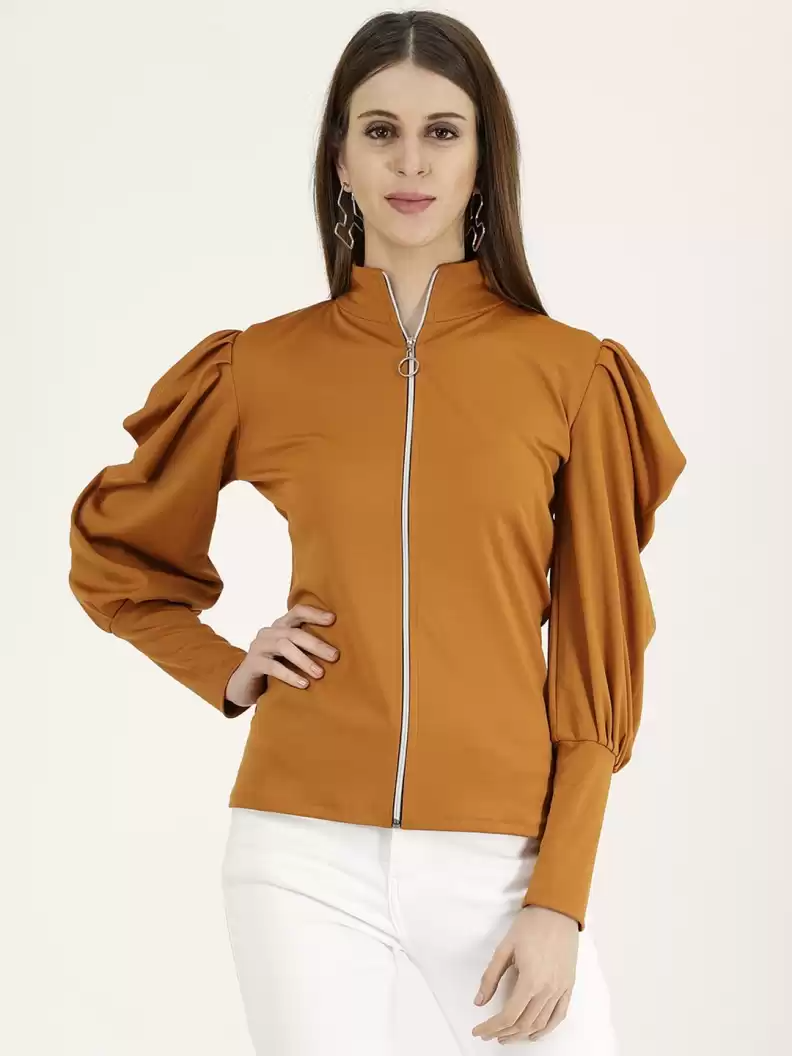 TANDUL  Casual Cuffed Sleeves Solid Women Yellow Top