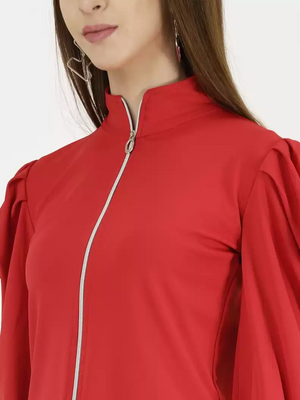 TANDUL  Casual Cuffed Sleeves Solid Women Red Top