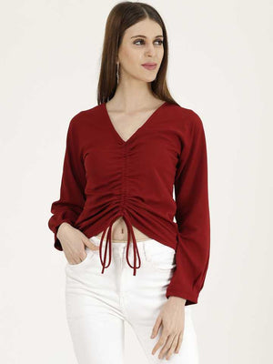 TANDUL  Casual Regular Sleeves Solid Women Maroon Top
