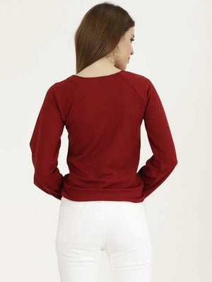 TANDUL  Casual Regular Sleeves Solid Women Maroon Top