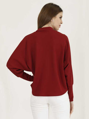 Casual Regular Sleeves Solid Women Maroon Top