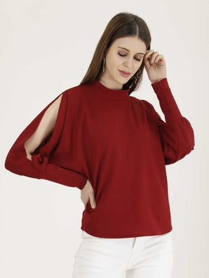 TANDUL  Casual Regular Sleeves Solid Women Maroon Top