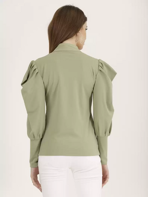 TANDUL  Casual Regular Sleeves Solid Women Light Green Top