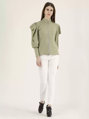 TANDUL  Casual Regular Sleeves Solid Women Light Green Top