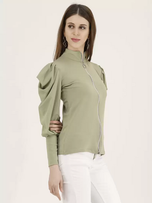 TANDUL  Casual Regular Sleeves Solid Women Light Green Top