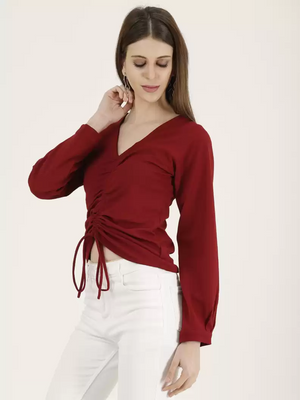 TANDUL  Casual Regular Sleeves Solid Women Maroon Top