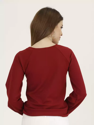 TANDUL  Casual Regular Sleeves Solid Women Maroon Top