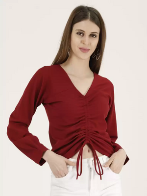 TANDUL  Casual Regular Sleeves Solid Women Maroon Top