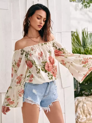 ZARVEY  Casual Bell Sleeves Printed Women Multicolor Top