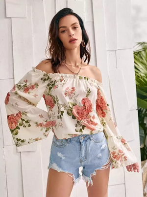 ZARVEY  Casual Bell Sleeves Printed Women Multicolor Top