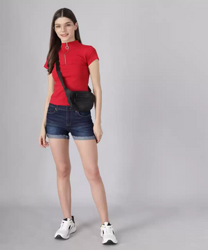 Casual Regular Sleeves Solid Women Red Top