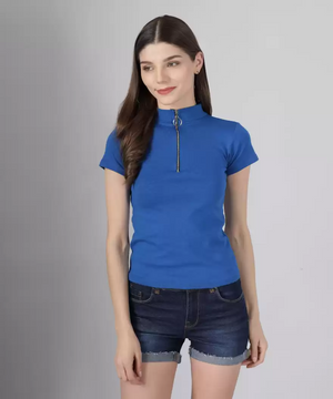 Casual Regular Sleeves Solid Women Blue Top