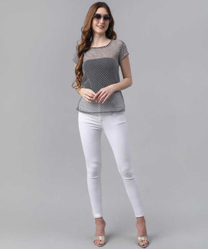 Casual Regular Sleeves Printed Women Black Top