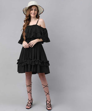 Women Fit and Flare Black Dress