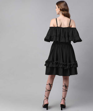 Women Fit and Flare Black Dress