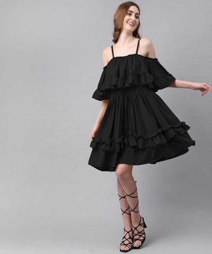 Women Fit and Flare Black Dress