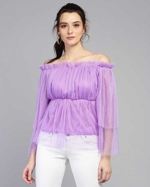 TANDUL  Casual Shoulder Straps Solid Women Purple Top