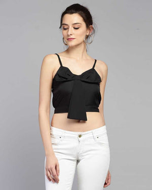 TANDUL  Casual Shoulder Straps Solid Women Black Top