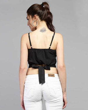TANDUL  Casual Shoulder Straps Solid Women Black Top