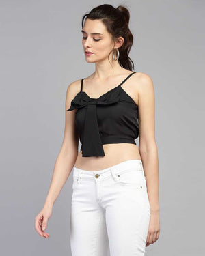 TANDUL  Casual Shoulder Straps Solid Women Black Top