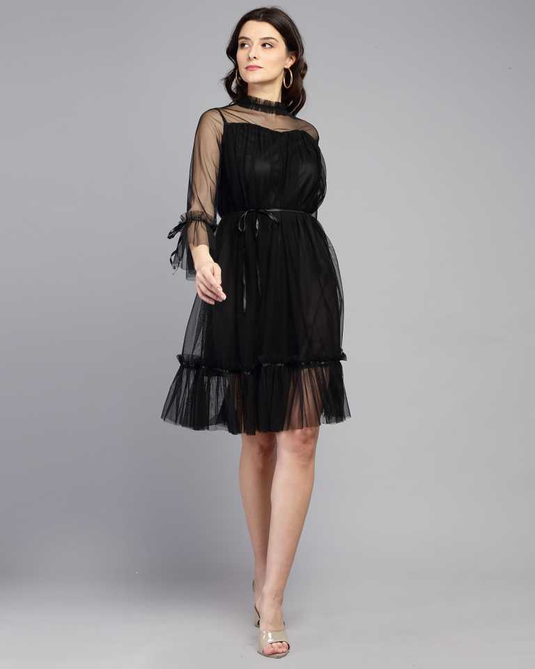 TANDUL  Women Fit and Flare Black Dress