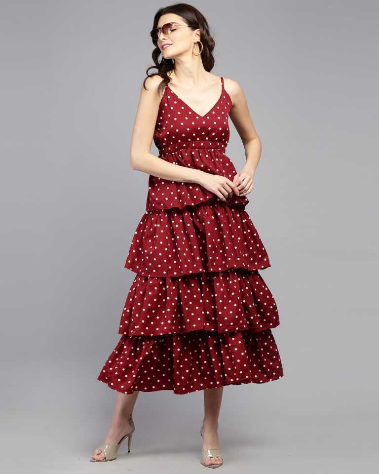 TANDUL  Women Layered Maroon Dress