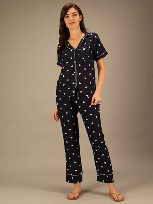 TANDUL  Women Printed Black Shirt & Pyjama set