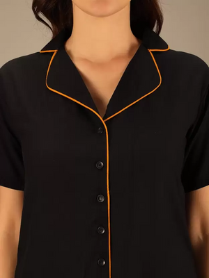 TANDUL  Women Solid Black Shirt & Pyjama set
