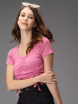 TANDUL  Casual Regular Sleeves Striped Women Pink Top