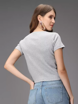 TANDUL  Casual Regular Sleeves Striped Women Grey Top