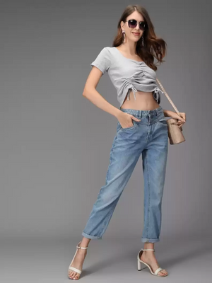 TANDUL  Casual Regular Sleeves Striped Women Grey Top
