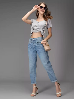 TANDUL  Casual Regular Sleeves Striped Women Grey Top
