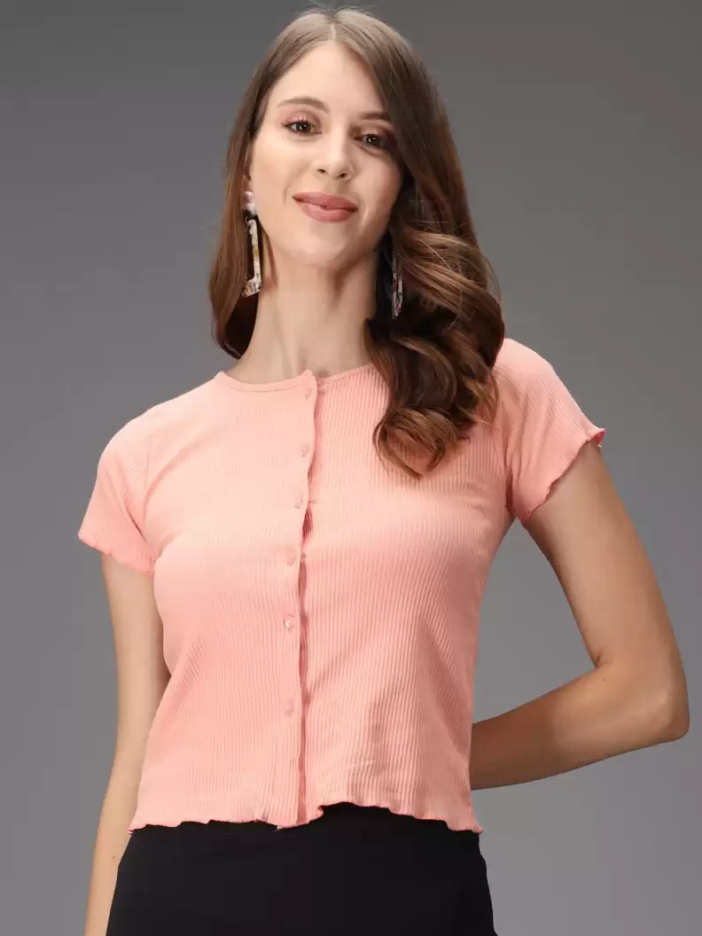 TANDUL  Casual Regular Sleeves Solid Women Pink Top