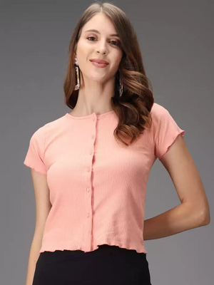 TANDUL  Casual Regular Sleeves Solid Women Pink Top