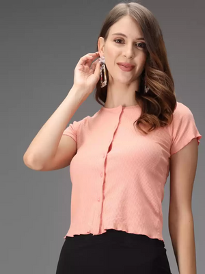 TANDUL  Casual Regular Sleeves Solid Women Pink Top