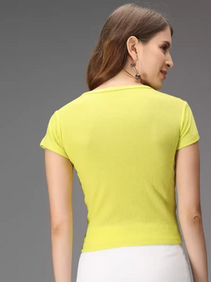 TANDUL  Casual Regular Sleeves Solid Women Yellow Top