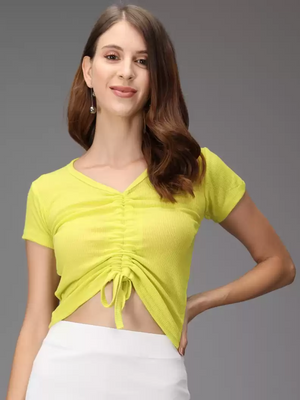 TANDUL  Casual Regular Sleeves Solid Women Yellow Top