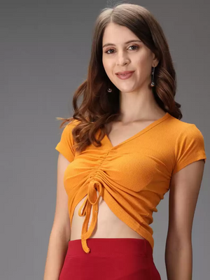 TANDUL  Casual Regular Sleeves Solid Women Yellow Top