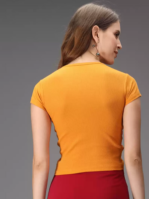 TANDUL  Casual Regular Sleeves Solid Women Yellow Top
