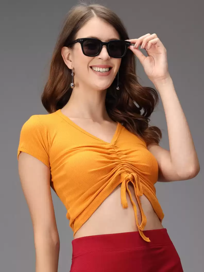 TANDUL  Casual Regular Sleeves Solid Women Yellow Top