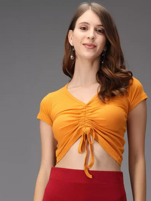 TANDUL  Casual Regular Sleeves Solid Women Yellow Top
