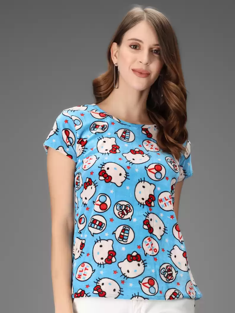 TANDUL  Casual Regular Sleeves Printed Women Blue Top