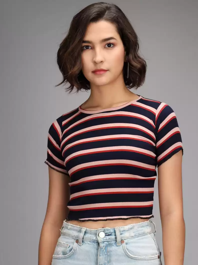TANDUL  Casual Regular Sleeves Striped Women Multicolor Top