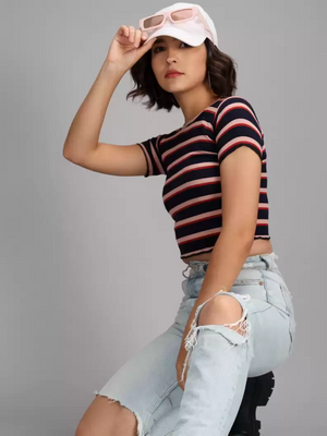 TANDUL  Casual Regular Sleeves Striped Women Multicolor Top