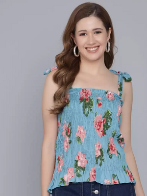 TANDUL  Casual Noodle Straps Floral Print Women Multicolor Top